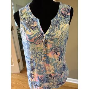 Women's Lilly Pulitzer Essie Sea To Sunset Sea Printed Tank Top Smocked Sz L